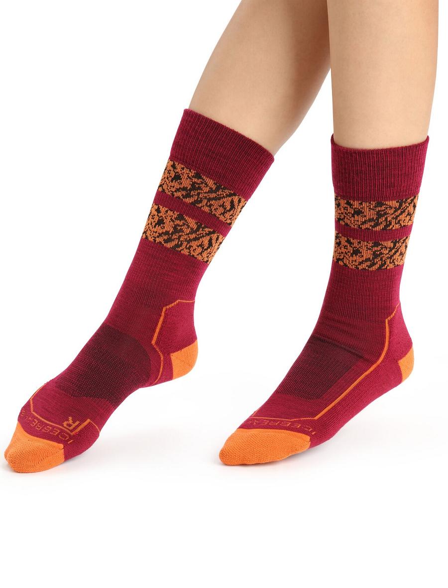 Cherry / Flash Women's Icebreaker Merino Hike+ Light Crew Natural Summit Socks | USA 1403JPQJ